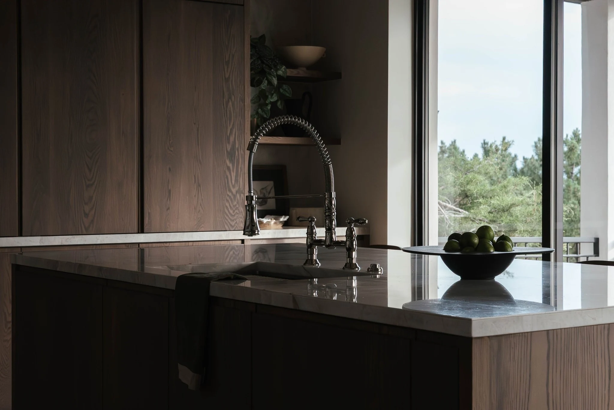 Kitchen island with window views