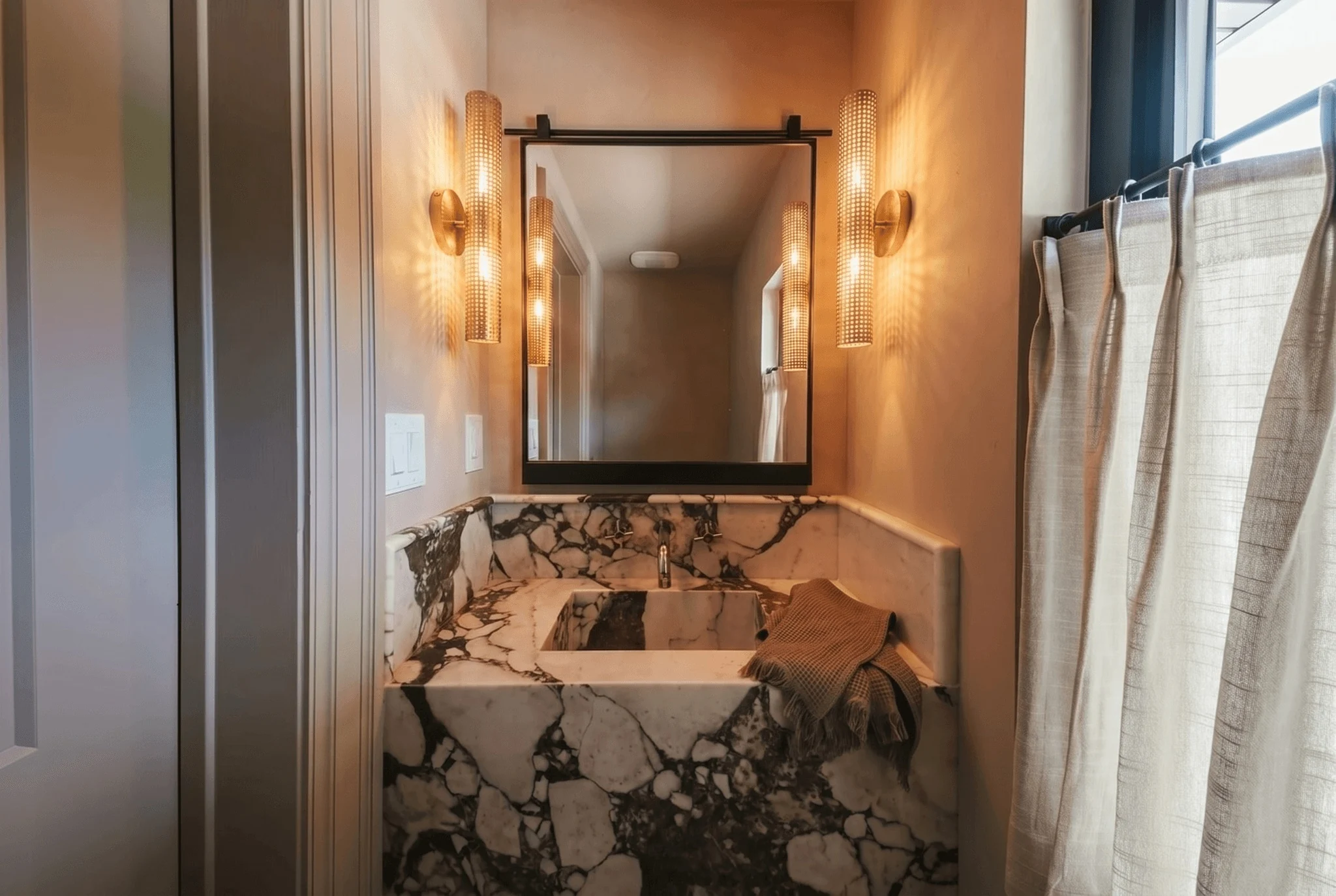 Dramatic marble powder room